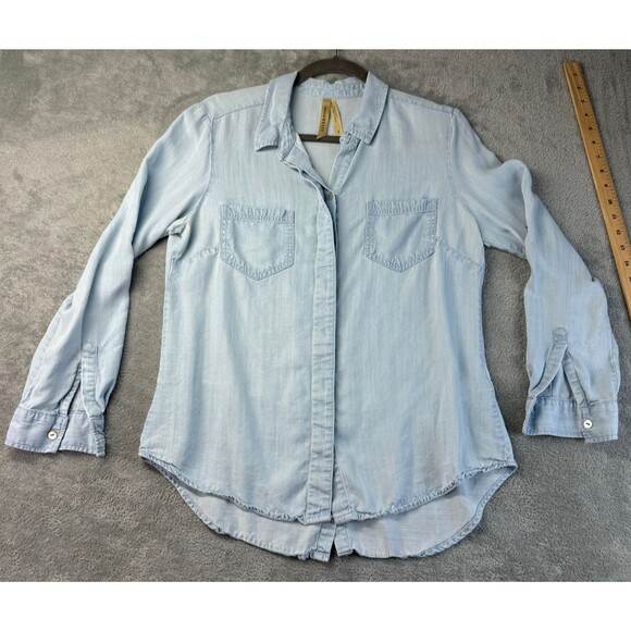 Liverpool Tops - Liverpool Shirt Women's Small Blue Light Wash Chambray Denim Tunic Roll Tab Top